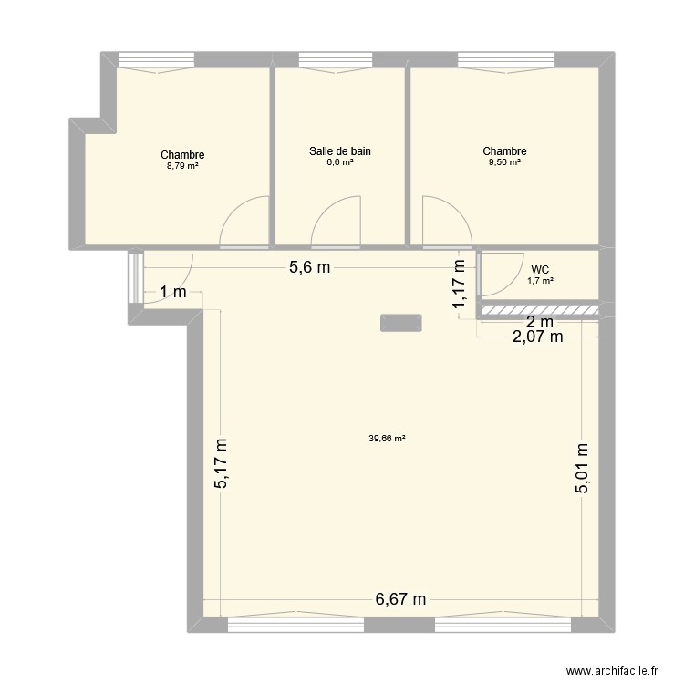 Plan V3. Plan de 7 pièces et 67 m2