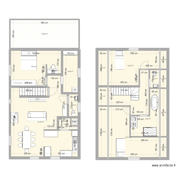 Duplex Guémar - Etage 1. Plan de 19 pièces et 155 m2