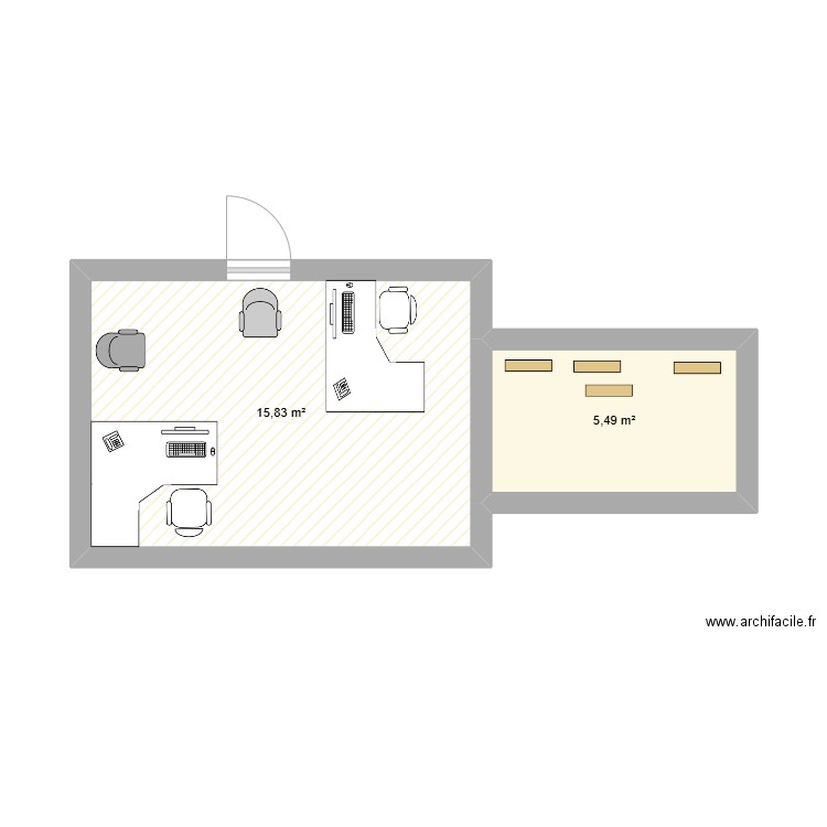 stage. Plan de 2 pièces et 21 m2