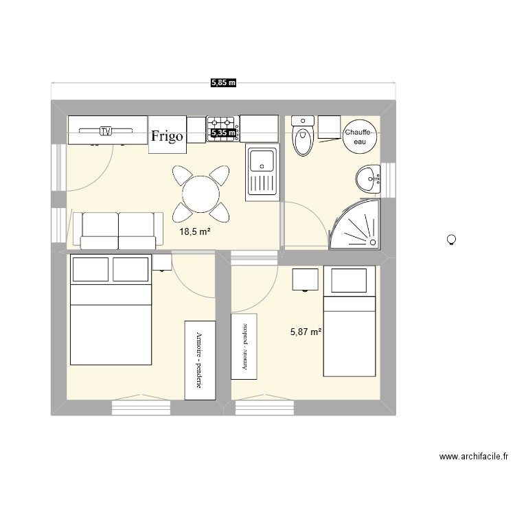 studio tanguy nouveau. Plan de 2 pièces et 24 m2