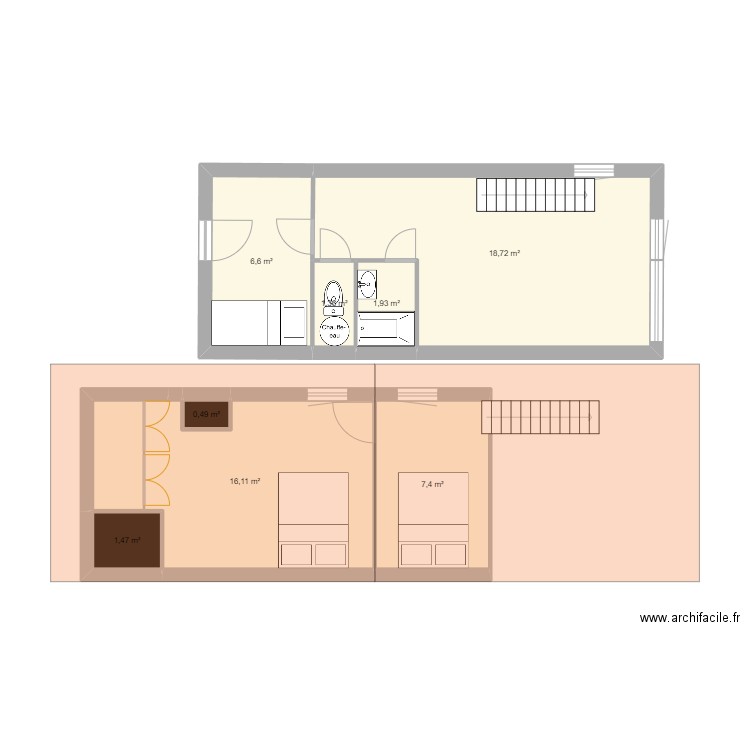 Clusaz1RDC. Plan de 8 pièces et 54 m2