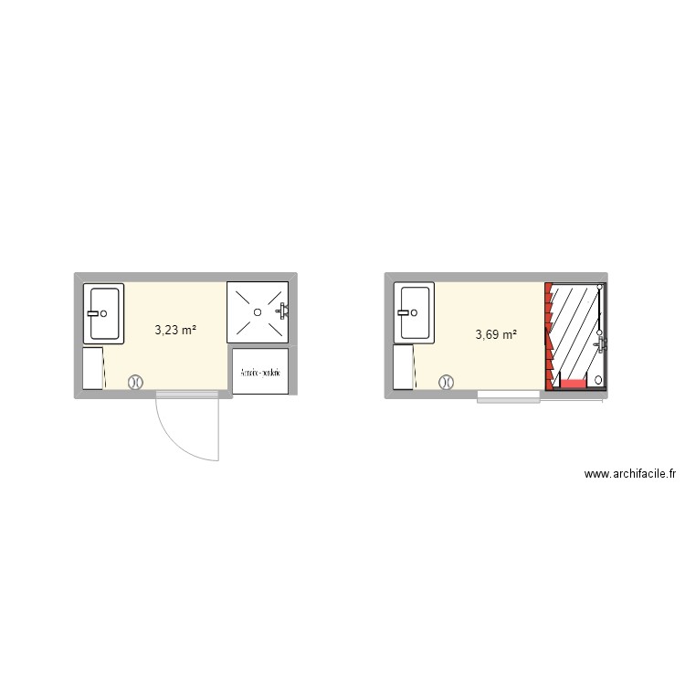 M an had. Plan de 2 pièces et 7 m2