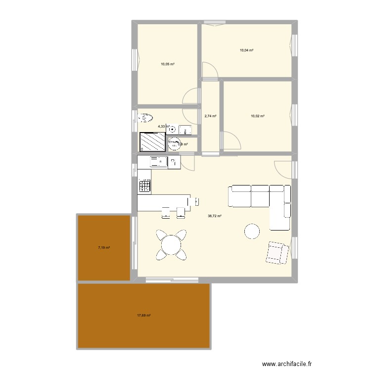 MOB 3 chambres. Plan de 9 pièces et 102 m2