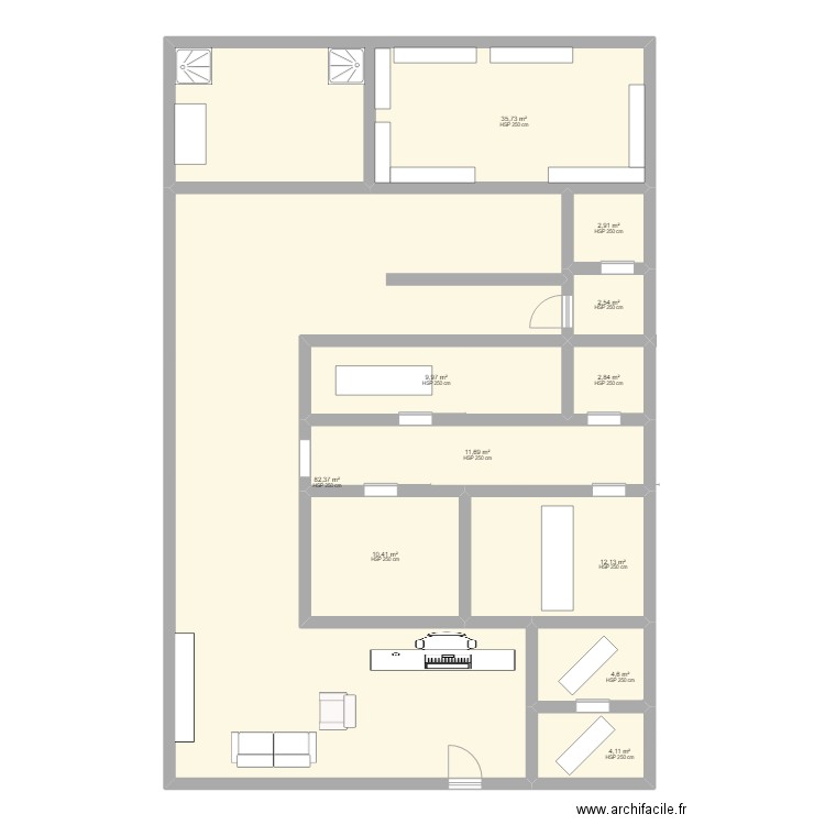 hammam. Plan de 11 pièces et 179 m2