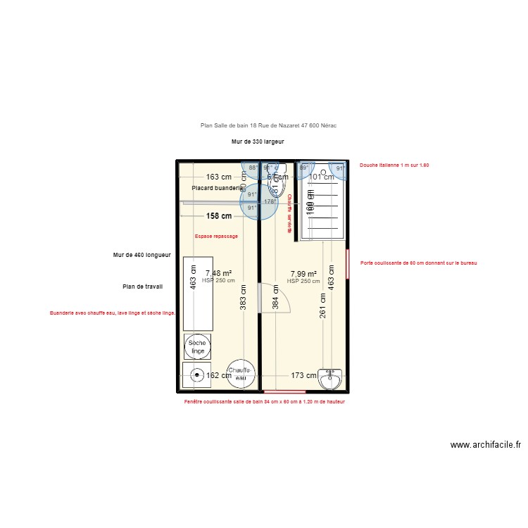 Salle de bain. Plan de 2 pièces et 15 m2