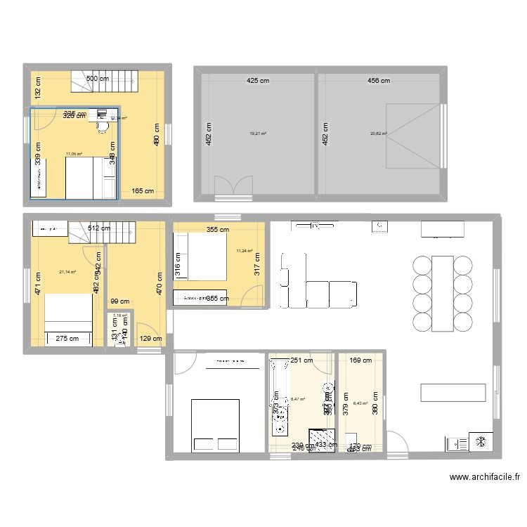 PROJET 1/1. Plan de 9 pièces et 113 m2