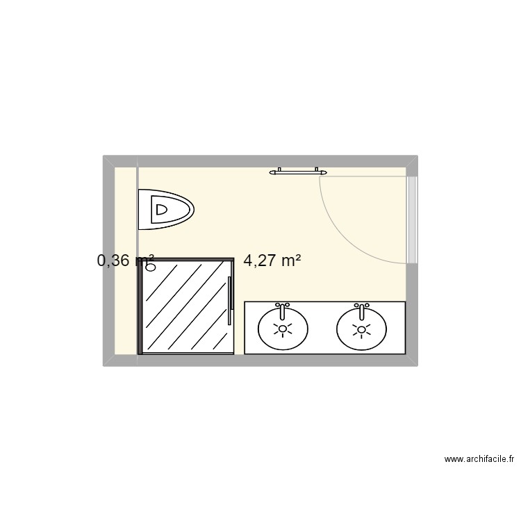 salle de bain n°3. Plan de 2 pièces et 5 m2