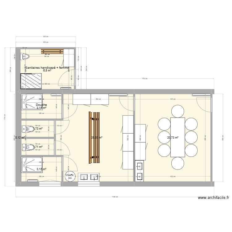 Vestiaires St Victor. Plan de 8 pièces et 57 m2