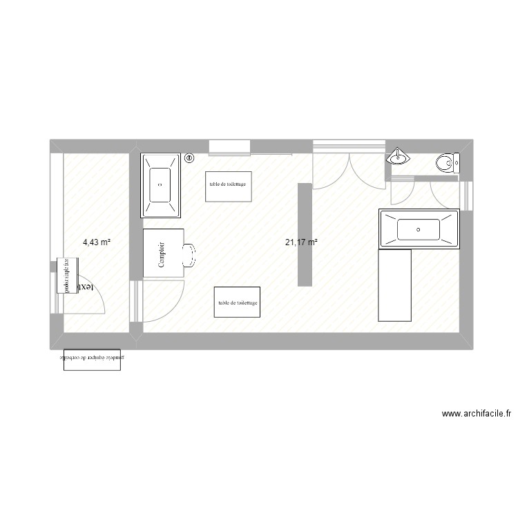 Plan de toilettage . Plan de 2 pièces et 26 m2