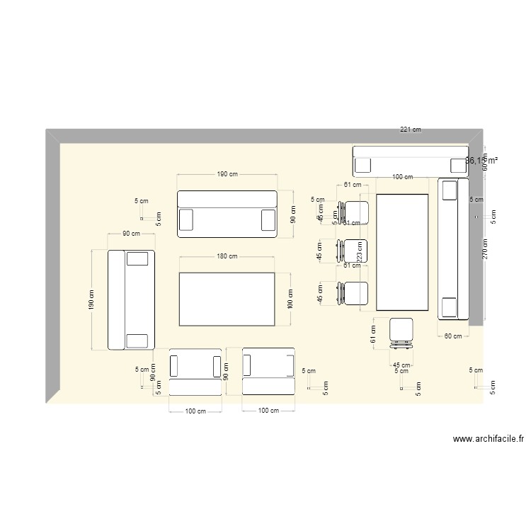 Plan pisicne goult. Plan de 1 pièce et 36 m2