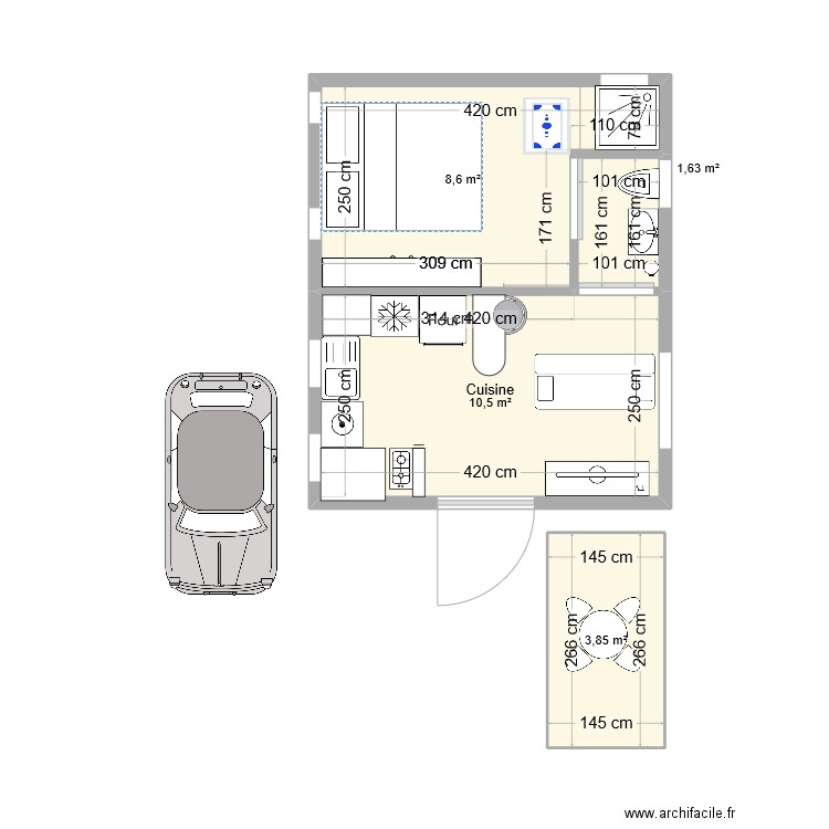 bungalow AOÛT . Plan de 4 pièces et 25 m2