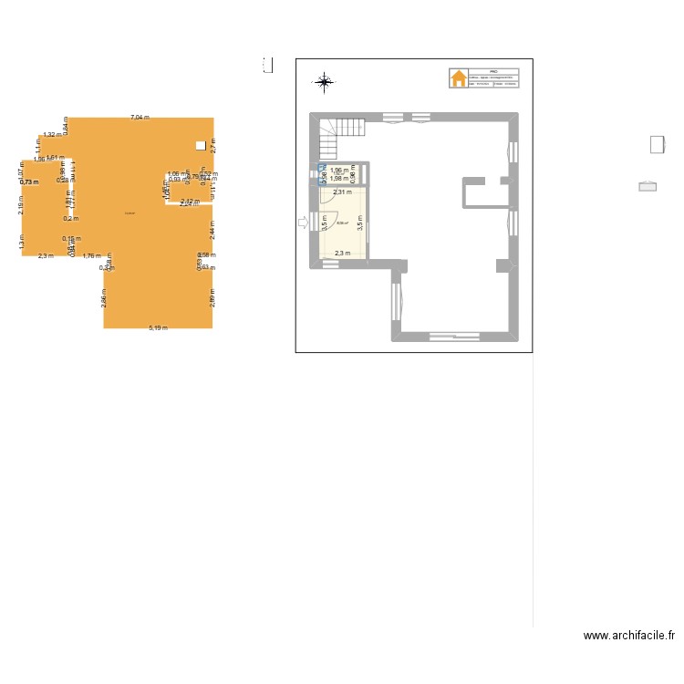 Plan repérage cloisons -doublages RDC. Plan de 2 pièces et 10 m2