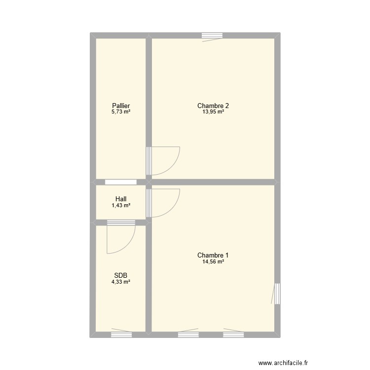 Plan Petites Vignes 1er avec mesures. Plan de 5 pièces et 40 m2