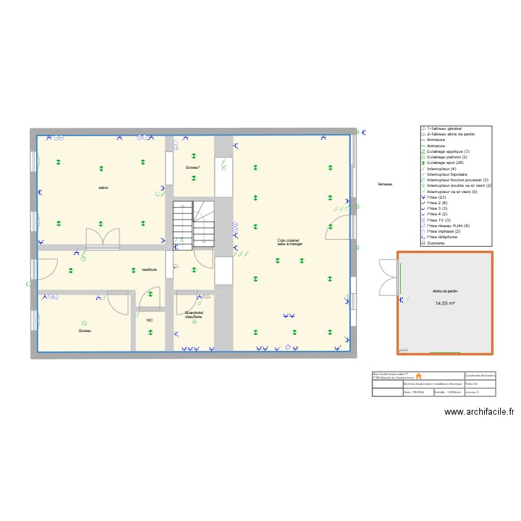 Niveau 0 : Entrée-séjour-cuisine-etc.. Plan de 2 pièces et 119 m2