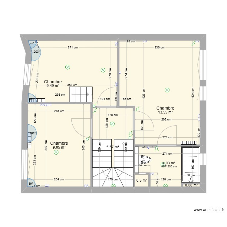 M1 Niveau R+2 technique. Plan de 7 pièces et 42 m2