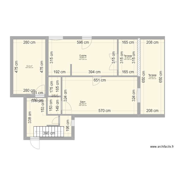 Vandewéghe. Plan de 17 pièces et 192 m2