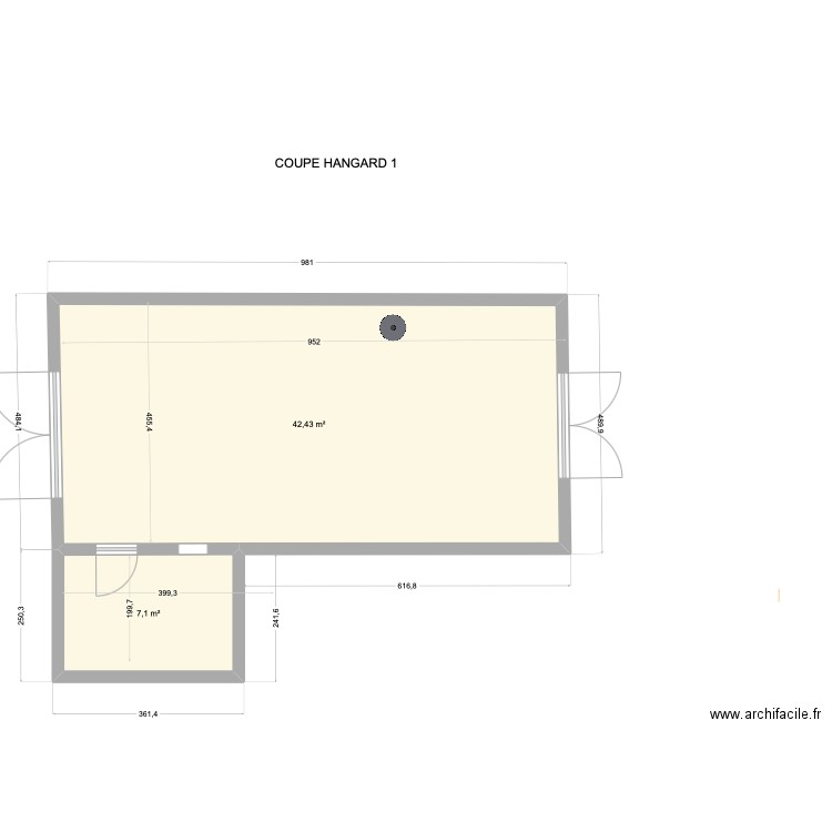 COUPE HANGARD 5. Plan de 2 pièces et 50 m2