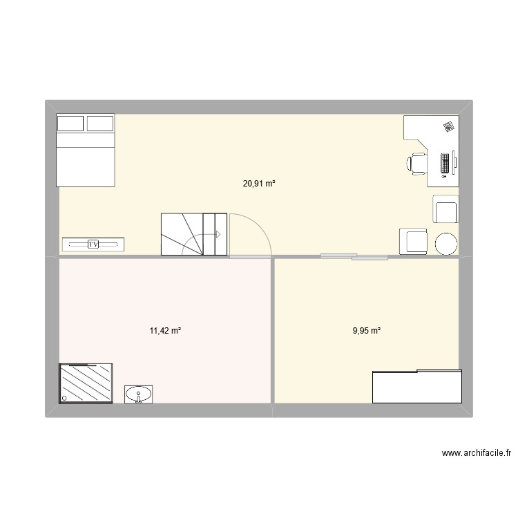 chambre alyona. Plan de 3 pièces et 42 m2