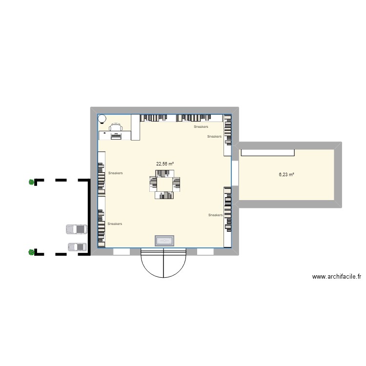 Magasin virtuel. Plan de 2 pièces et 29 m2