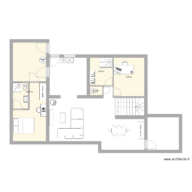 Maison RDC. Plan de 4 pièces et 40 m2