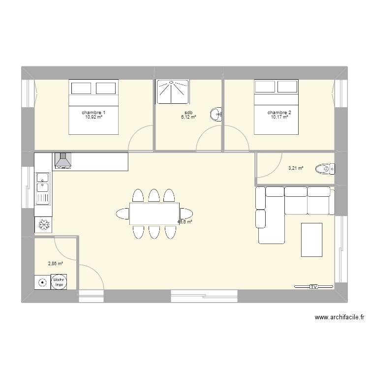 alain1. Plan de 6 pièces et 80 m2