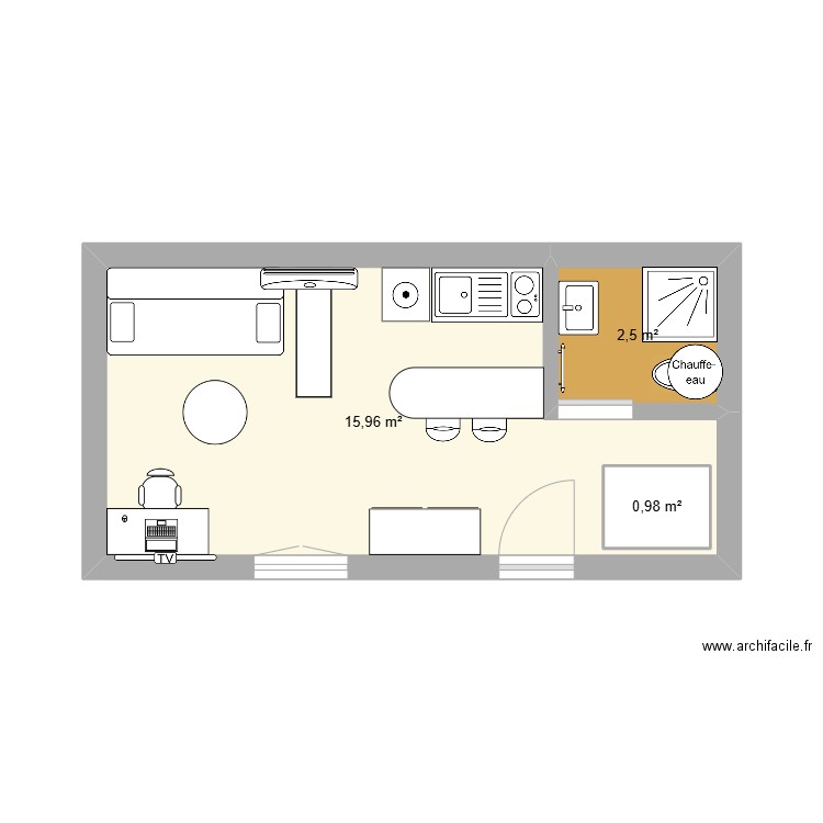 Loge Sambin. Plan de 3 pièces et 20 m2