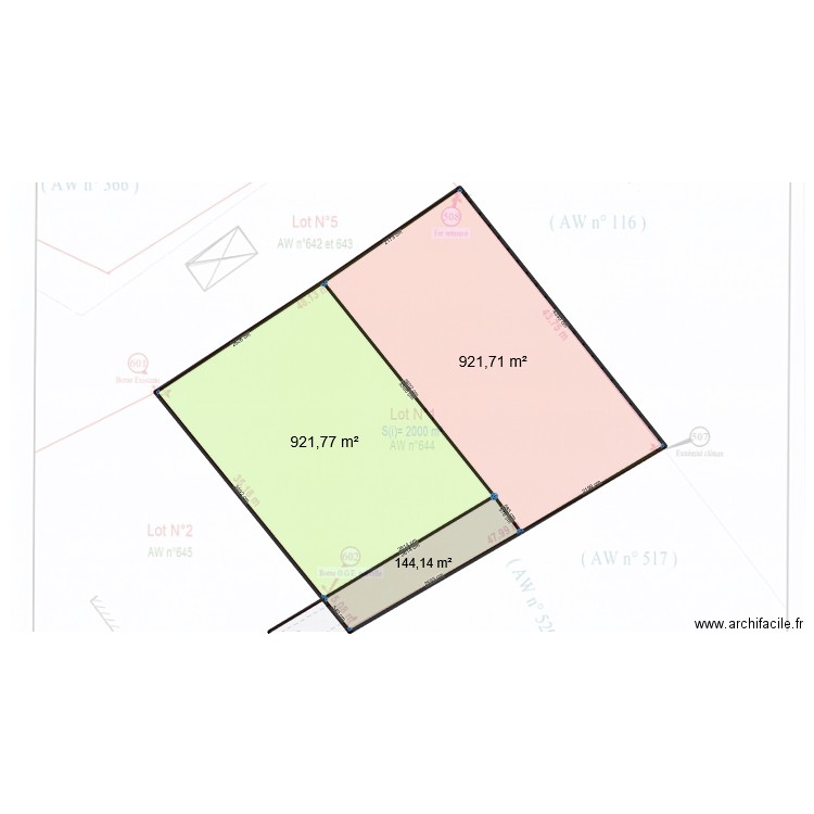 Passonne - Surface totale. Plan de 3 pièces et 1988 m2