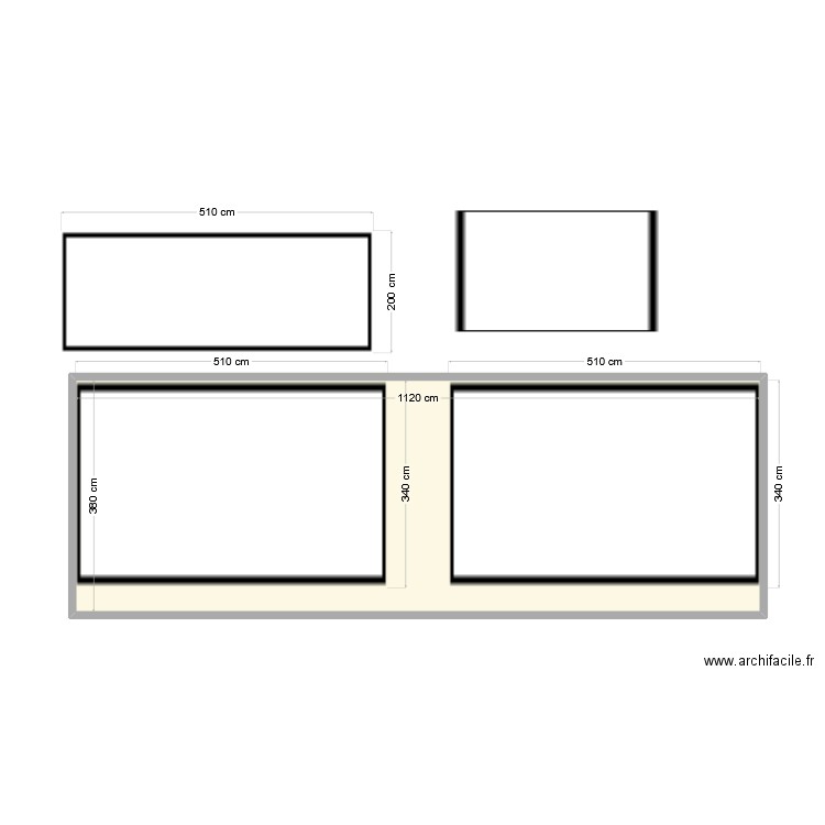 tiroir. Plan de 1 pièce et 43 m2