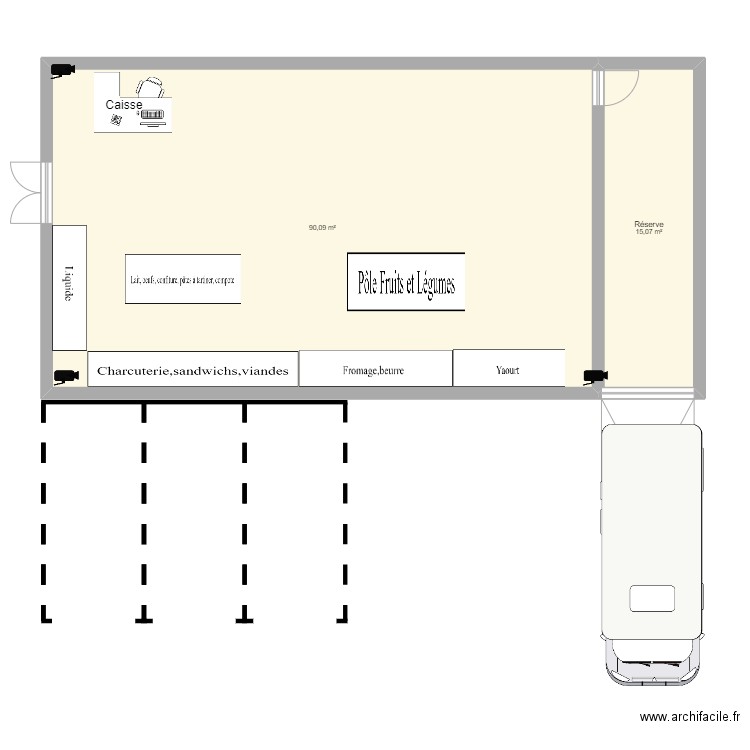 magasin. Plan de 2 pièces et 105 m2