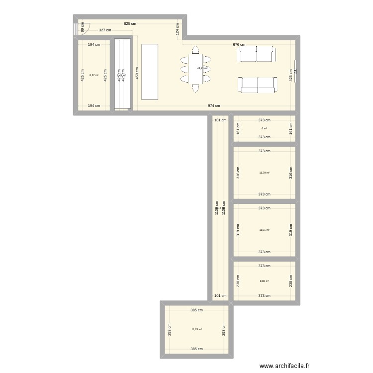 maison enfilade . Plan de 9 pièces et 121 m2