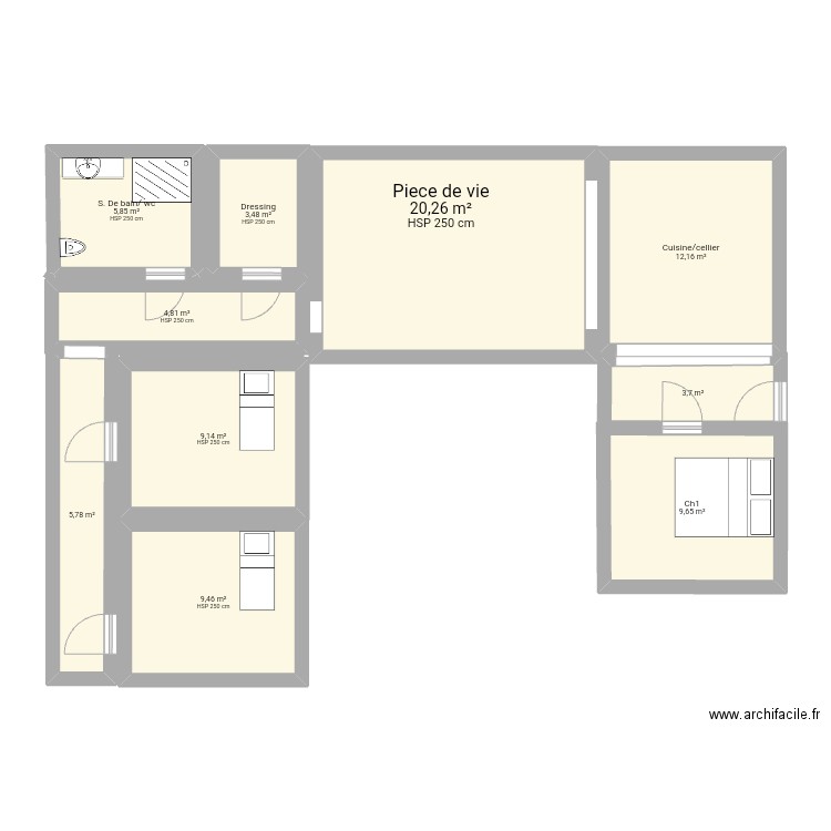 Maison U. Plan de 10 pièces et 84 m2