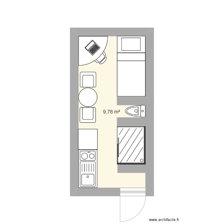 10m2. Plan de 1 pièce et 10 m2