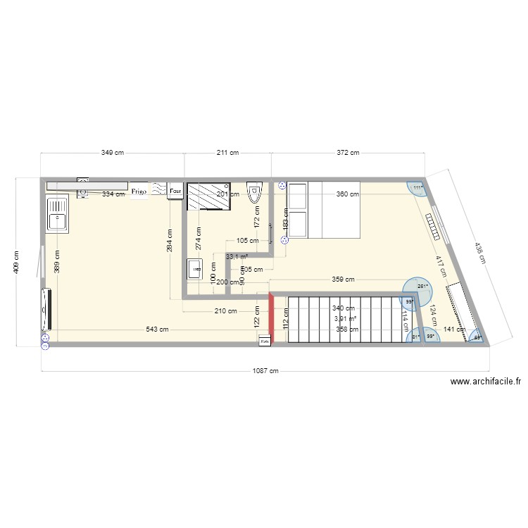 Appartement mesure cloison . Plan de 2 pièces et 37 m2