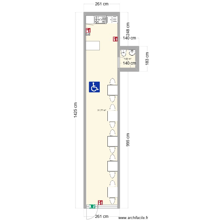 Au Comptoir d'Alf. Plan de 2 pièces et 33 m2