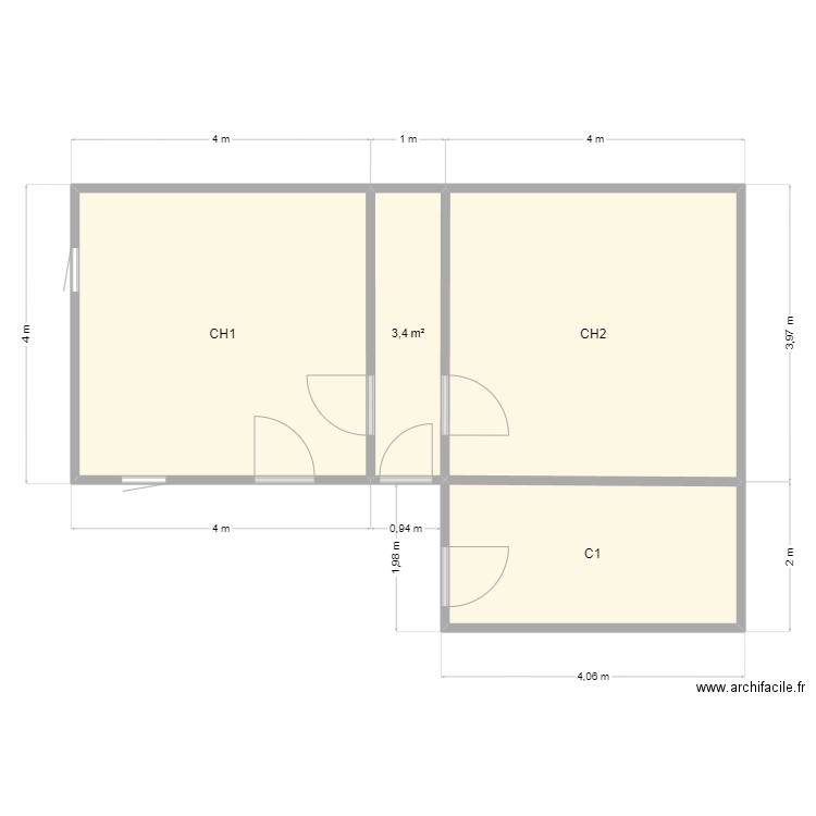 laza. Plan de 4 pièces et 40 m2