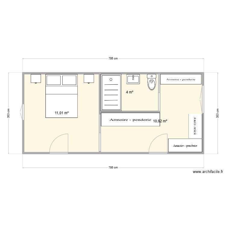 salle de bain samatan. Plan de 3 pièces et 26 m2