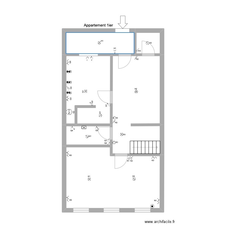 Plan RDC Michel Dederickx new. Plan de 6 pièces et 62 m2