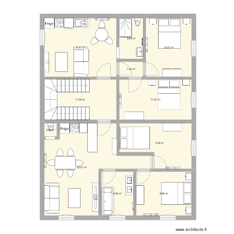 Cannet - 1°. Plan de 11 pièces et 105 m2