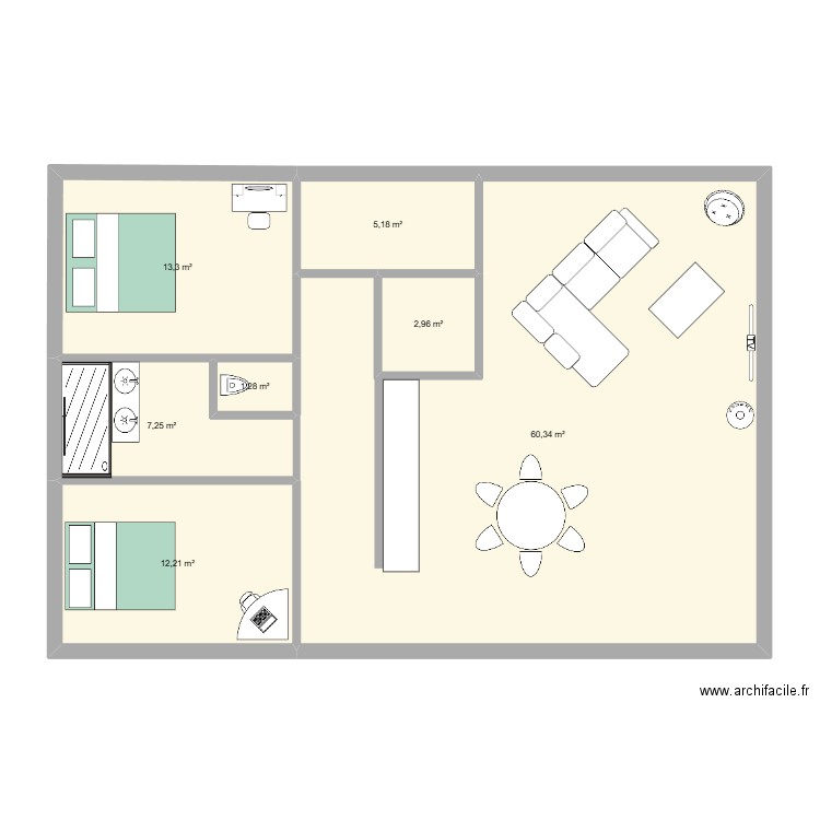 gite 1. Plan de 7 pièces et 103 m2