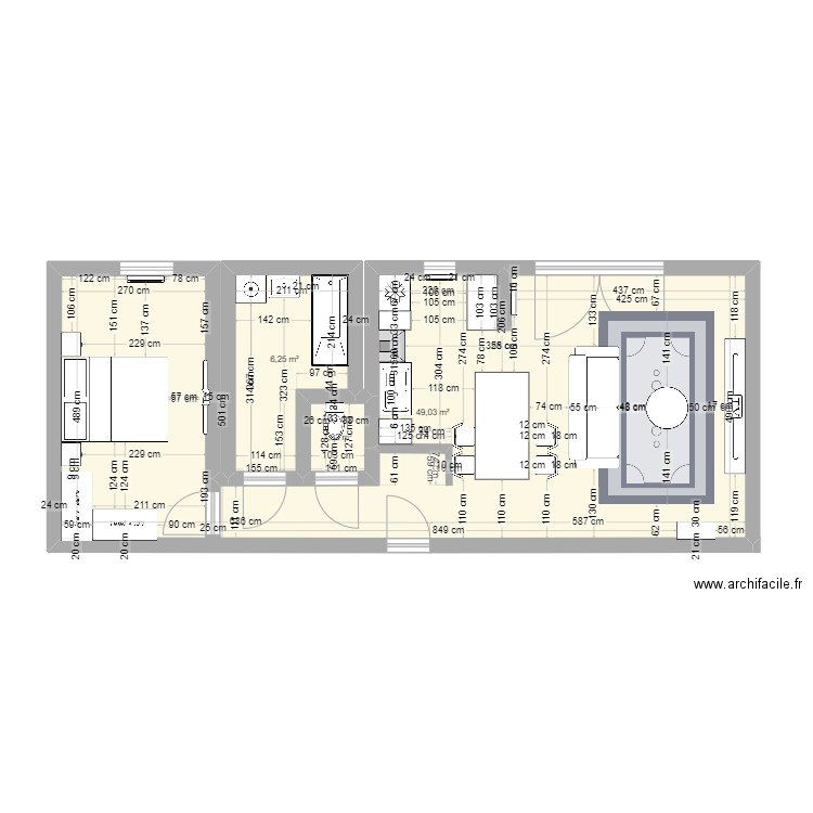 MONTIGNY. Plan de 3 pièces et 57 m2