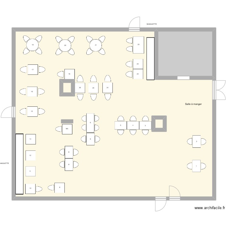 resataurant ovélia. Plan de 4 pièces et 173 m2