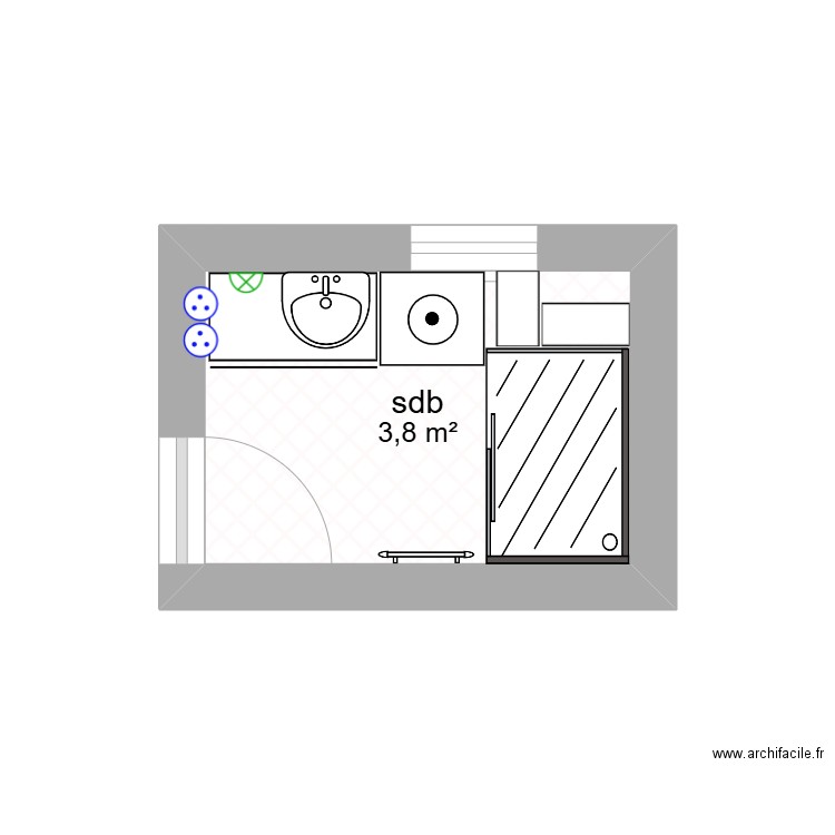 sdb 1. Plan de 1 pièce et 4 m2