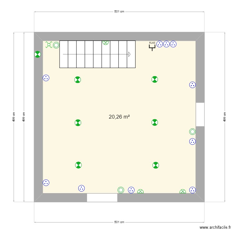 Salon electricite. Plan de 1 pièce et 20 m2