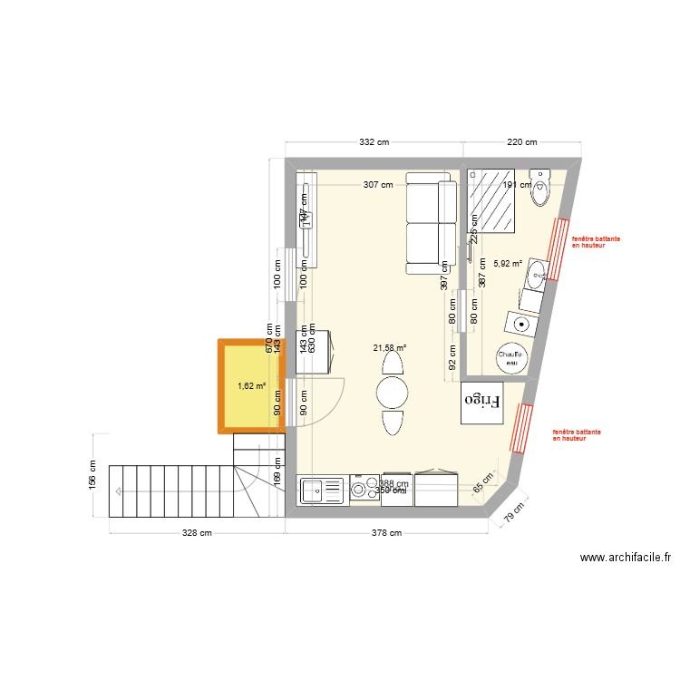 Thuillat 26 Studio 1er Projet V1. Plan de 3 pièces et 29 m2