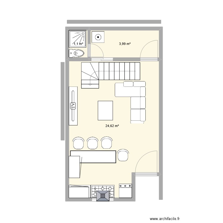 BASSAM. Plan de 3 pièces et 30 m2