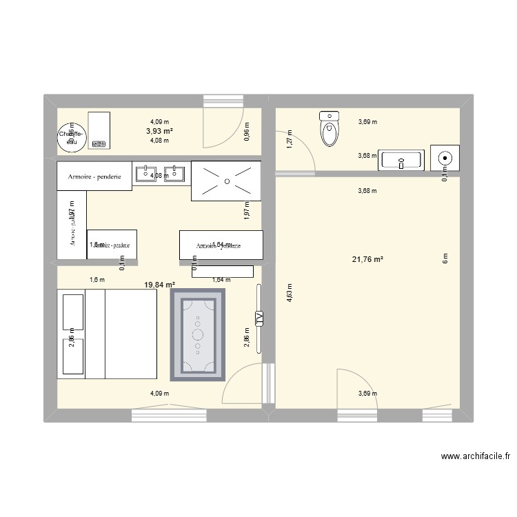 flo d'amour. Plan de 3 pièces et 46 m2