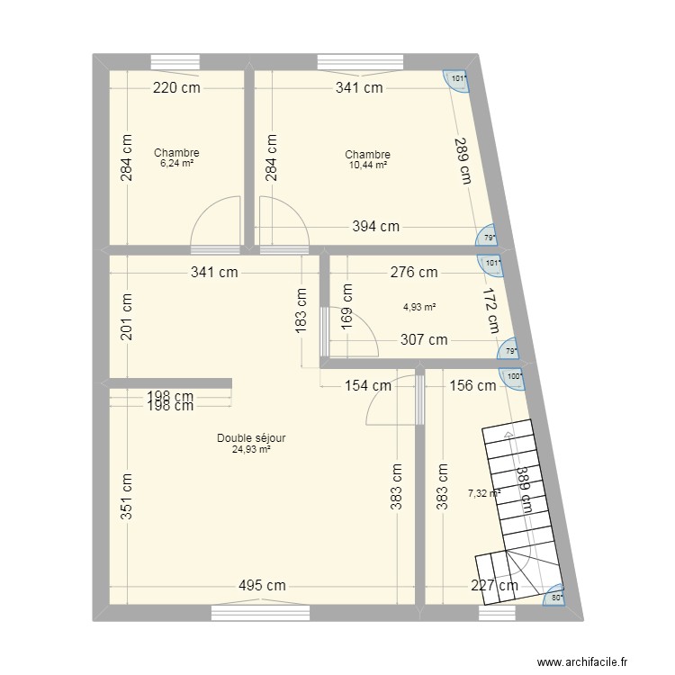 projet appart 1. Plan de 5 pièces et 54 m2