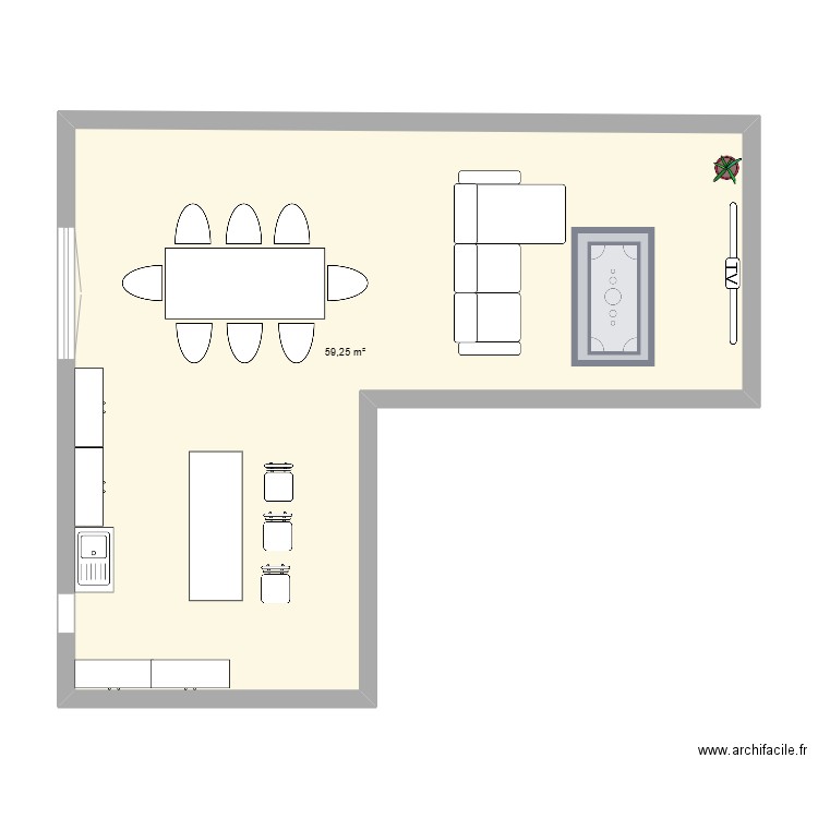 CUISINE . Plan de 1 pièce et 59 m2