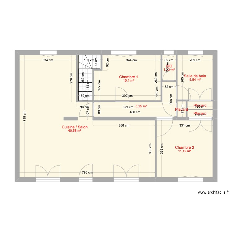 Plan avec cotation RDC saint benoit. Plan de 10 pièces et 79 m2