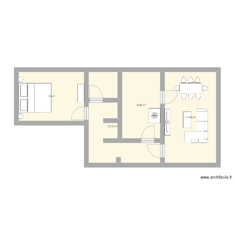 appartement. Plan de 4 pièces et 51 m2